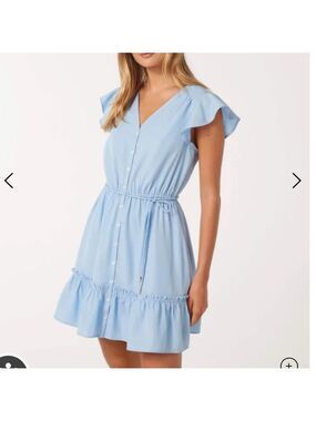 Ever New Rahnee Frill Hem Sky Blue Flutter Sleeve Mini Dress SZ 10